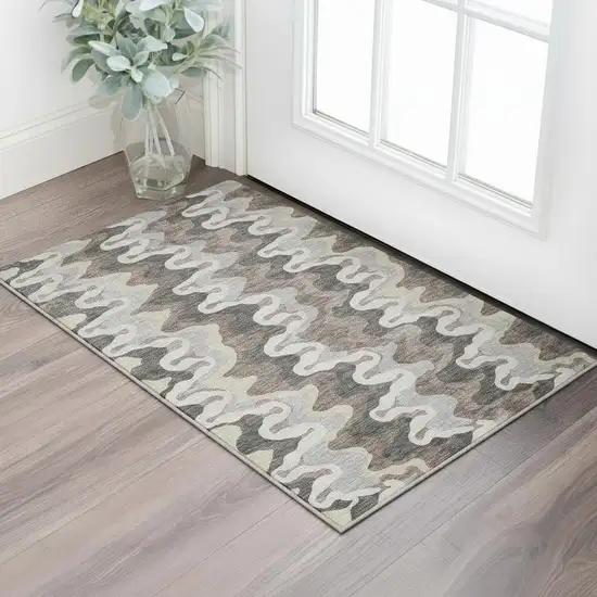 Charcoal Ivory And Gray Abstract Washable Area Rug With UV Protection Photo 2