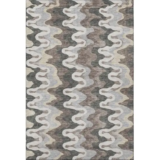 Charcoal Ivory And Gray Abstract Washable Area Rug With UV Protection Photo 4