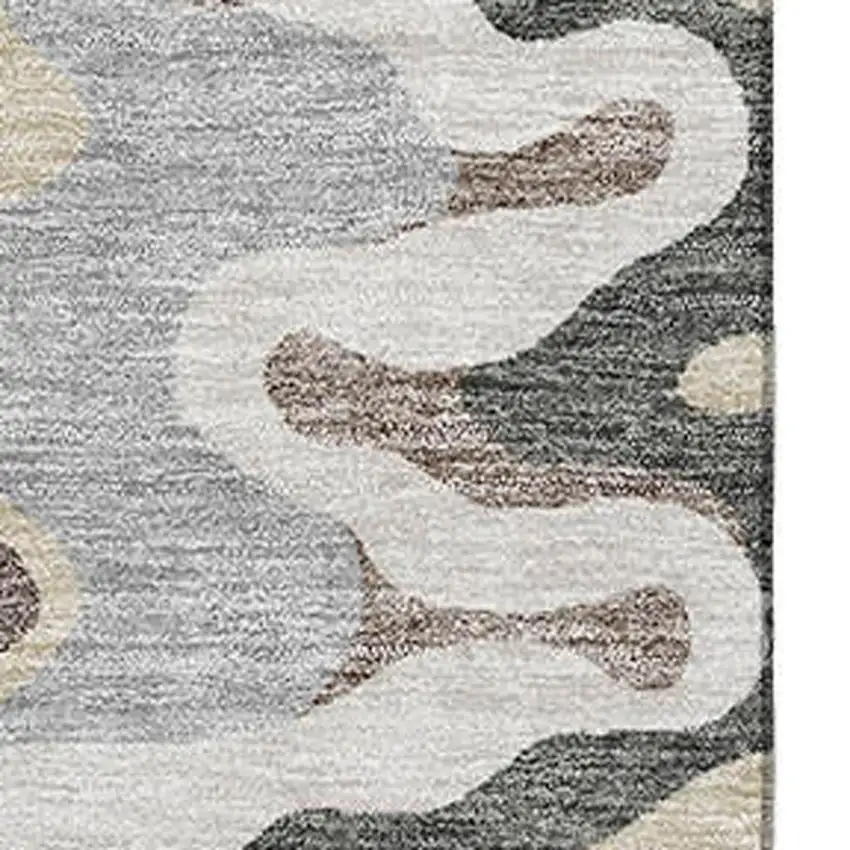 Charcoal Ivory And Gray Abstract Washable Area Rug With UV Protection Photo 3