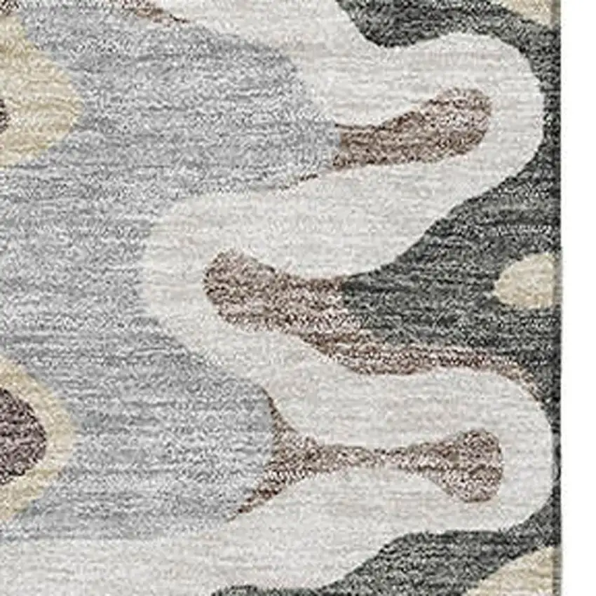 Charcoal Ivory And Gray Abstract Washable Area Rug With UV Protection Photo 3