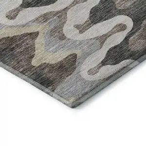 Photo of Charcoal Ivory And Gray Abstract Washable Area Rug With UV Protection