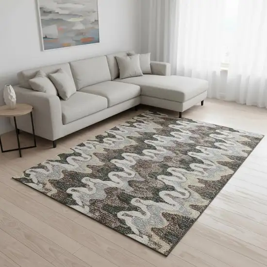 Charcoal Ivory And Gray Abstract Washable Area Rug With UV Protection Photo 2