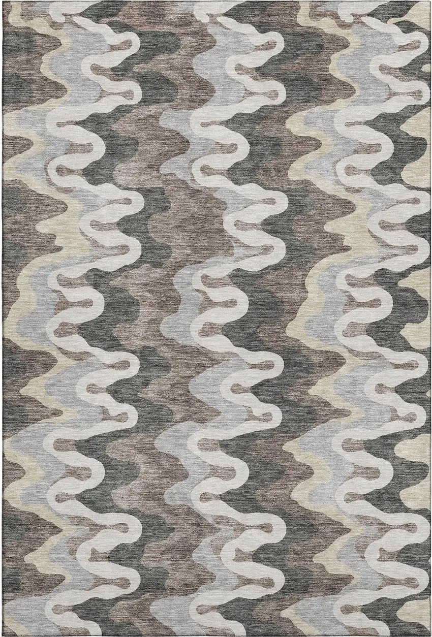 Charcoal Ivory And Gray Abstract Washable Area Rug With UV Protection Photo 1