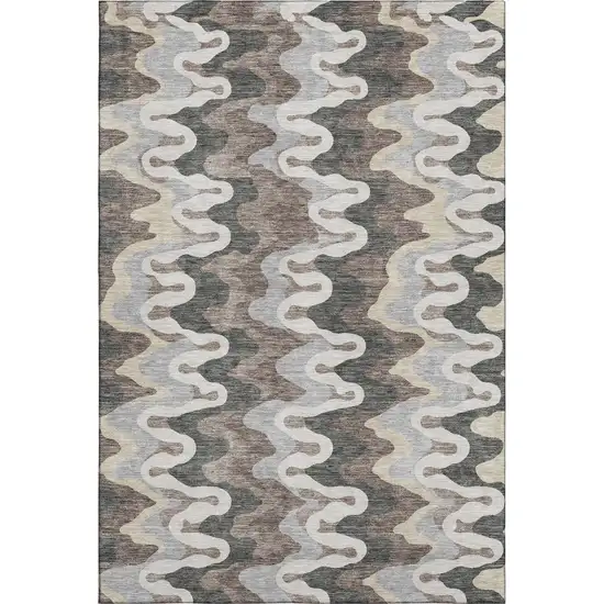 Charcoal Ivory And Gray Abstract Washable Area Rug With UV Protection Photo 1