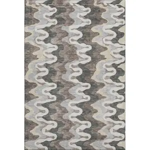 Photo of Charcoal Ivory And Gray Abstract Washable Area Rug With UV Protection