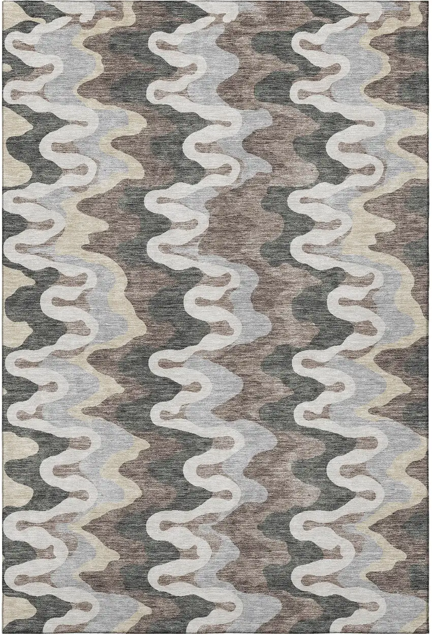 Charcoal Ivory And Gray Abstract Washable Area Rug With UV Protection Photo 4