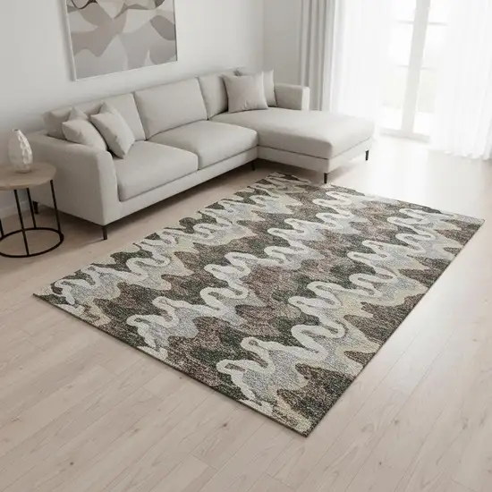 Charcoal Ivory And Gray Abstract Washable Area Rug With UV Protection Photo 2