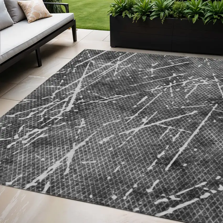 Charcoal Ivory And Gray Abstract Washable Indoor Outdoor Area Rug Photo 1