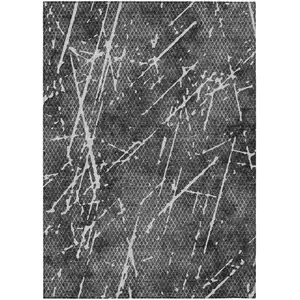 Photo of Charcoal Ivory And Gray Abstract Washable Indoor Outdoor Area Rug