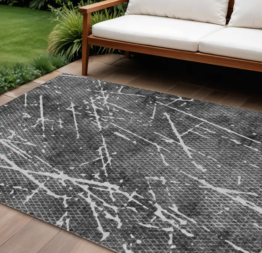 Charcoal Ivory And Gray Abstract Washable Indoor Outdoor Area Rug Photo 1