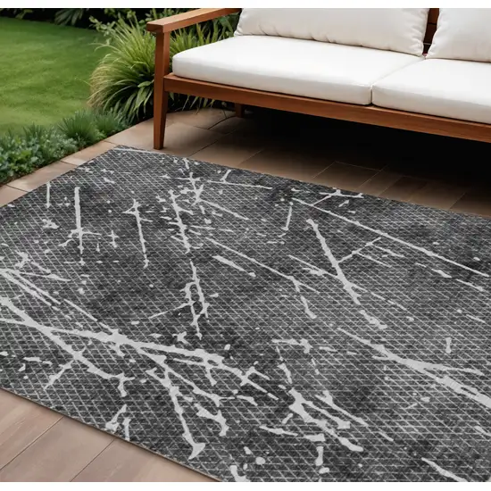 Charcoal Ivory And Gray Abstract Washable Indoor Outdoor Area Rug Photo 1