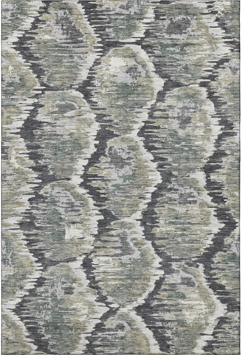 Charcoal Ivory And Gray Diamond Washable Area Rug With UV Protection Photo 4