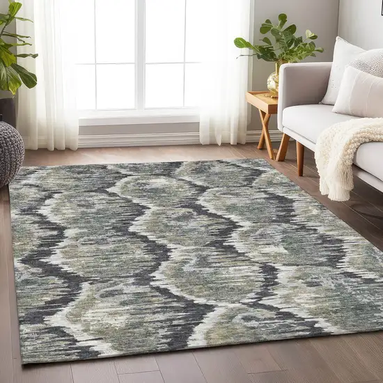 Charcoal Ivory And Gray Diamond Washable Area Rug With UV Protection Photo 5