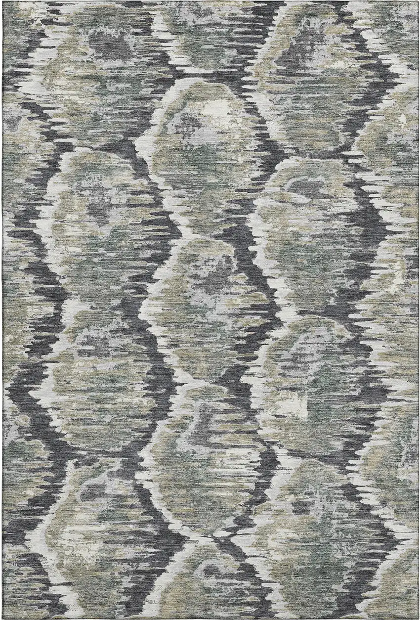 Charcoal Ivory And Gray Diamond Washable Area Rug With UV Protection Photo 1