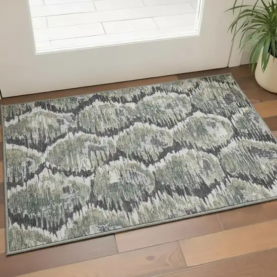Charcoal Ivory And Gray Diamond Washable Area Rug With UV Protection Photo 2