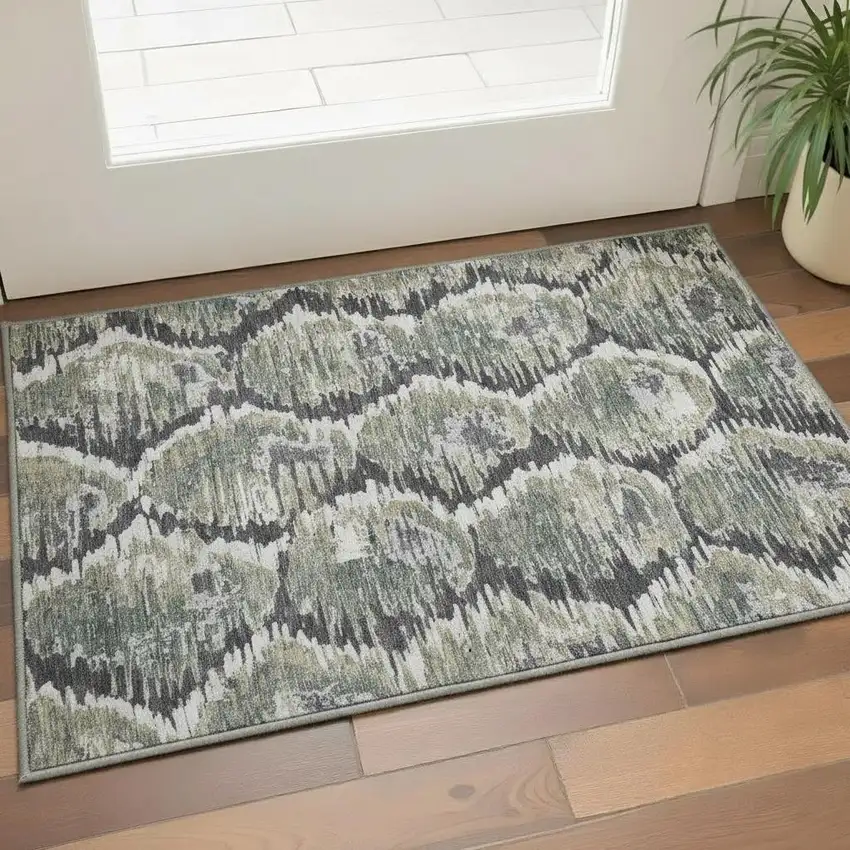 Charcoal Ivory And Gray Diamond Washable Area Rug With UV Protection Photo 2