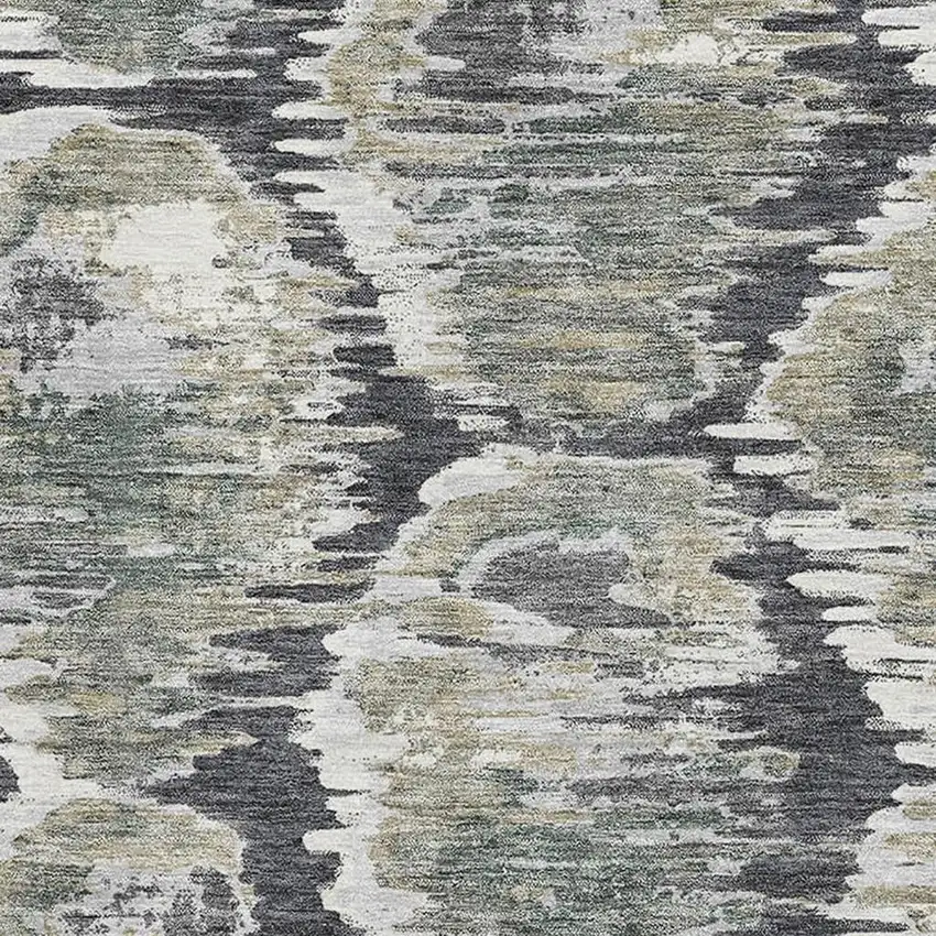 Charcoal Ivory And Gray Diamond Washable Area Rug With UV Protection Photo 3