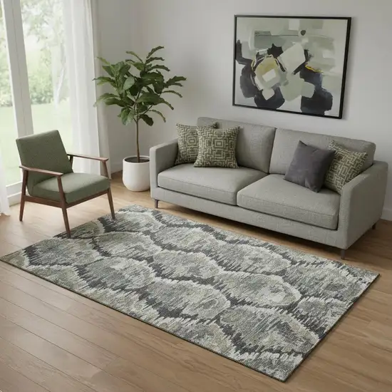 Charcoal Ivory And Gray Diamond Washable Area Rug With UV Protection Photo 1