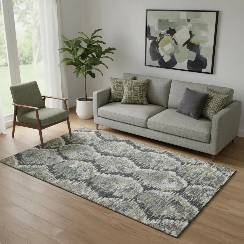 Charcoal Ivory And Gray Diamond Washable Area Rug With UV Protection Photo 1
