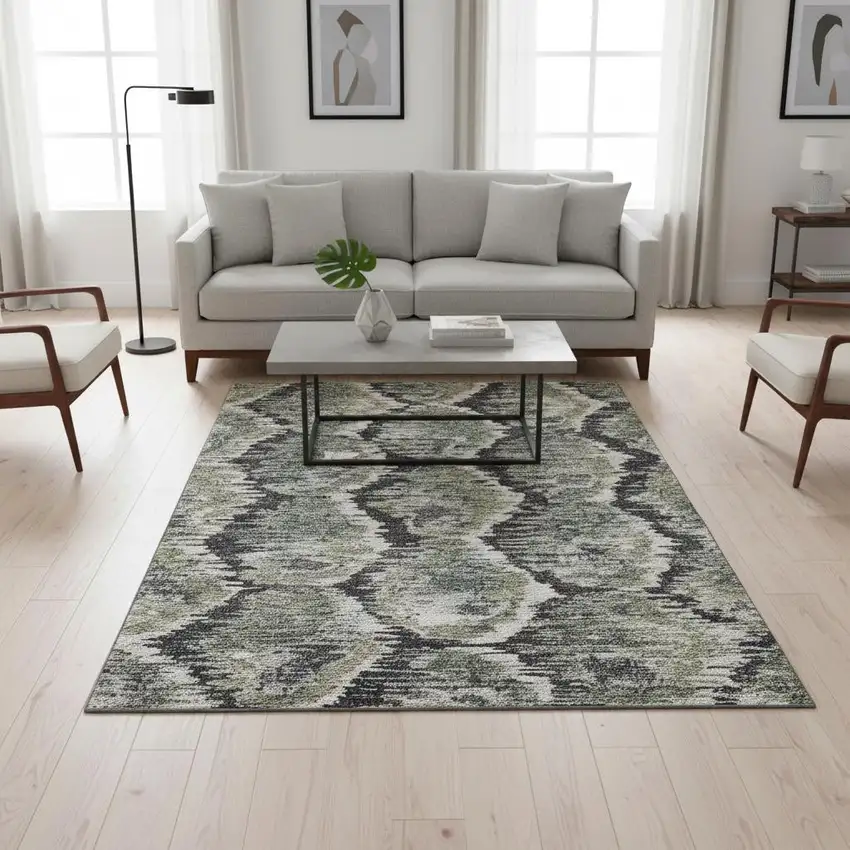 Charcoal Ivory And Gray Diamond Washable Area Rug With UV Protection Photo 2