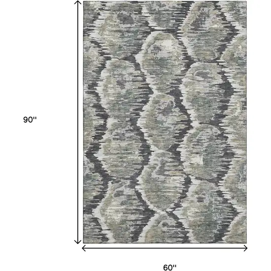 Charcoal Ivory And Gray Diamond Washable Area Rug With UV Protection Photo 3