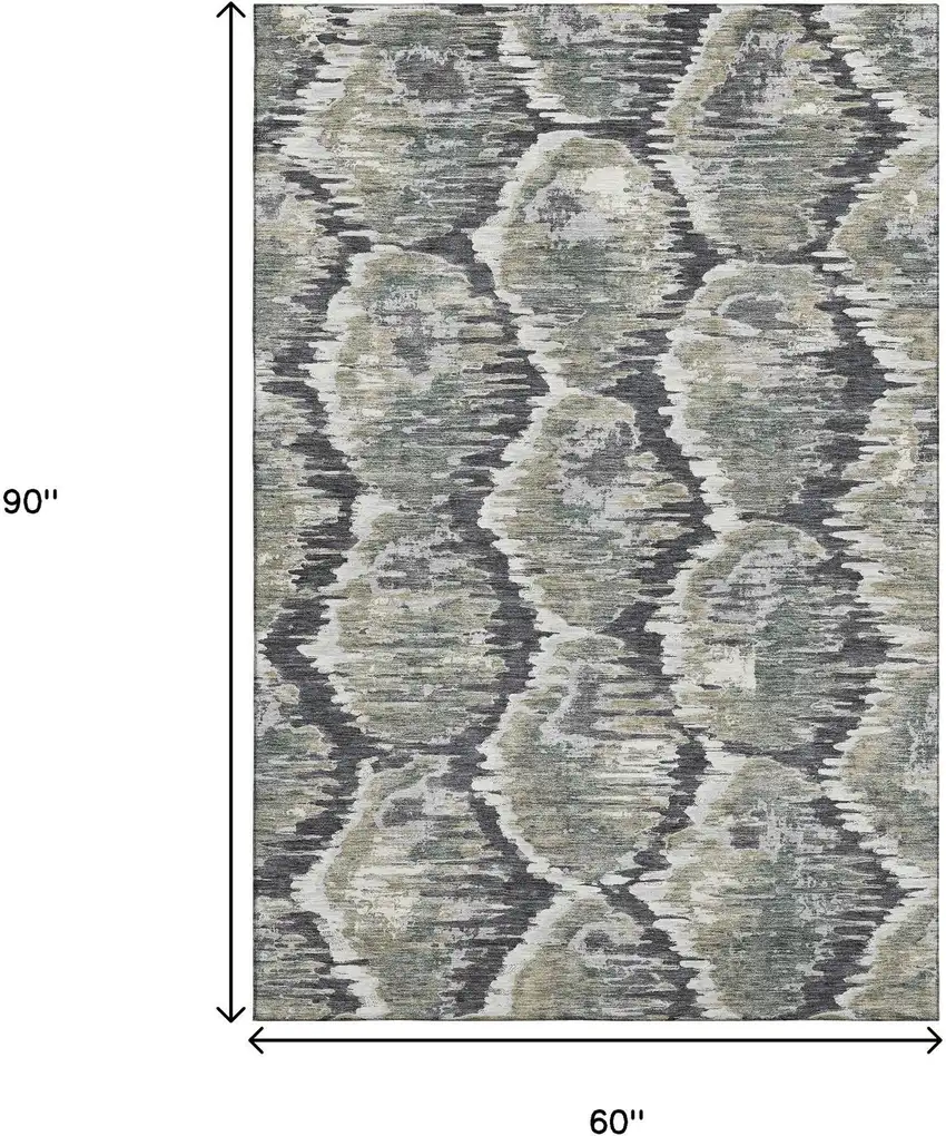 Charcoal Ivory And Gray Diamond Washable Area Rug With UV Protection Photo 3