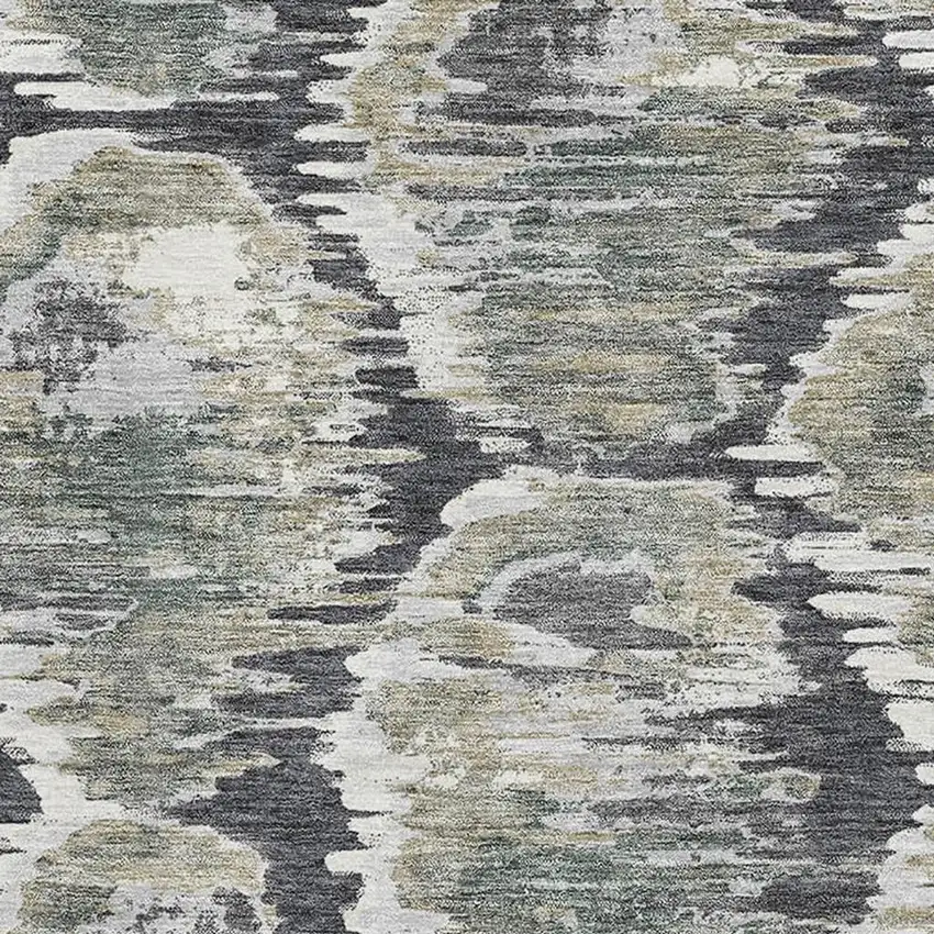 Charcoal Ivory And Gray Diamond Washable Area Rug With UV Protection Photo 3