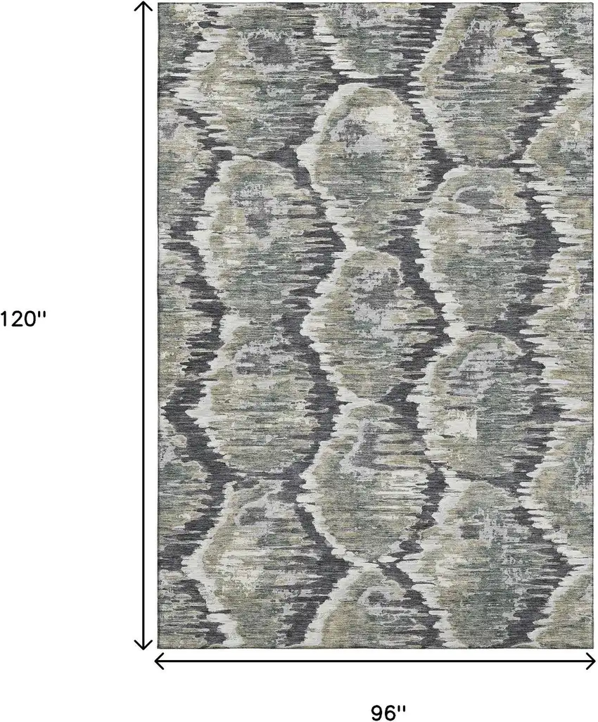 Charcoal Ivory And Gray Diamond Washable Area Rug With UV Protection Photo 3