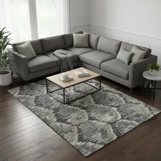 Charcoal Ivory And Gray Diamond Washable Area Rug With UV Protection Photo 2