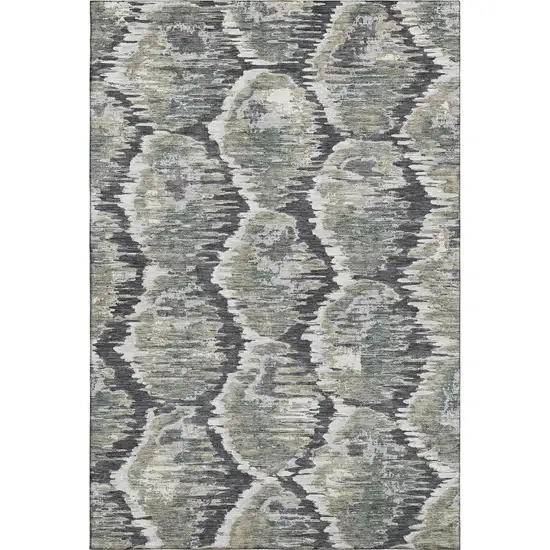 Charcoal Ivory And Gray Diamond Washable Area Rug With UV Protection Photo 1