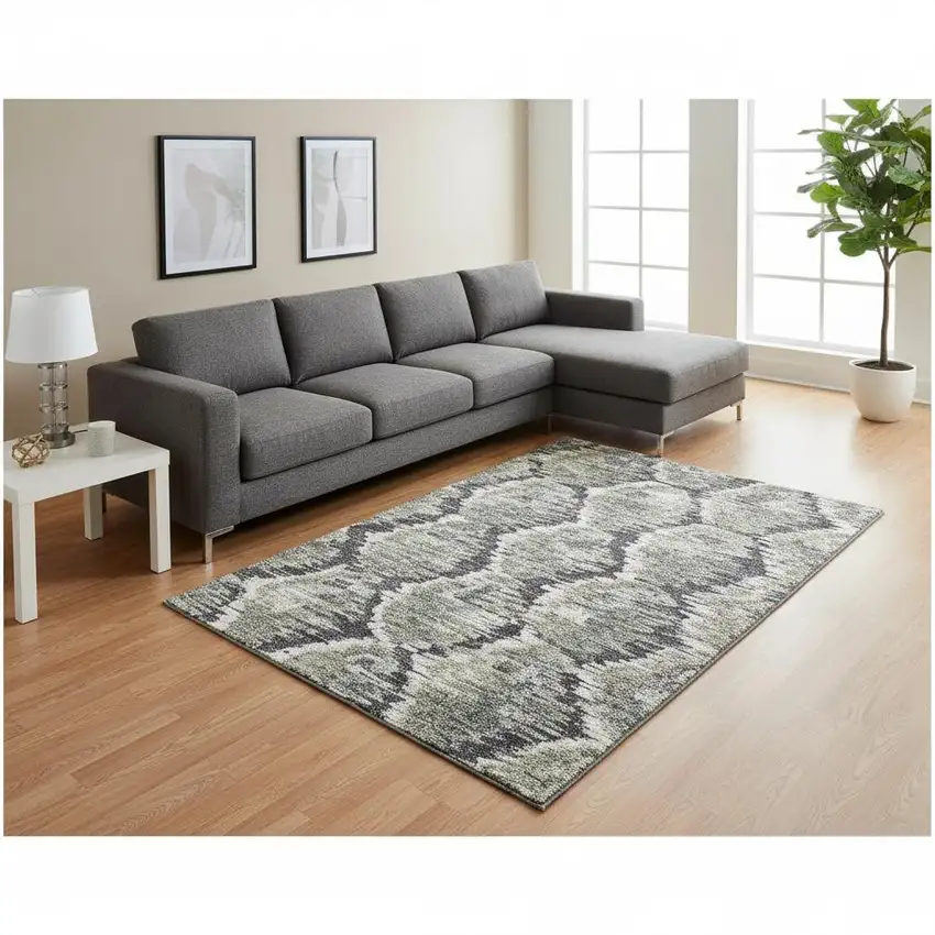 Charcoal Ivory And Gray Diamond Washable Area Rug With UV Protection Photo 2