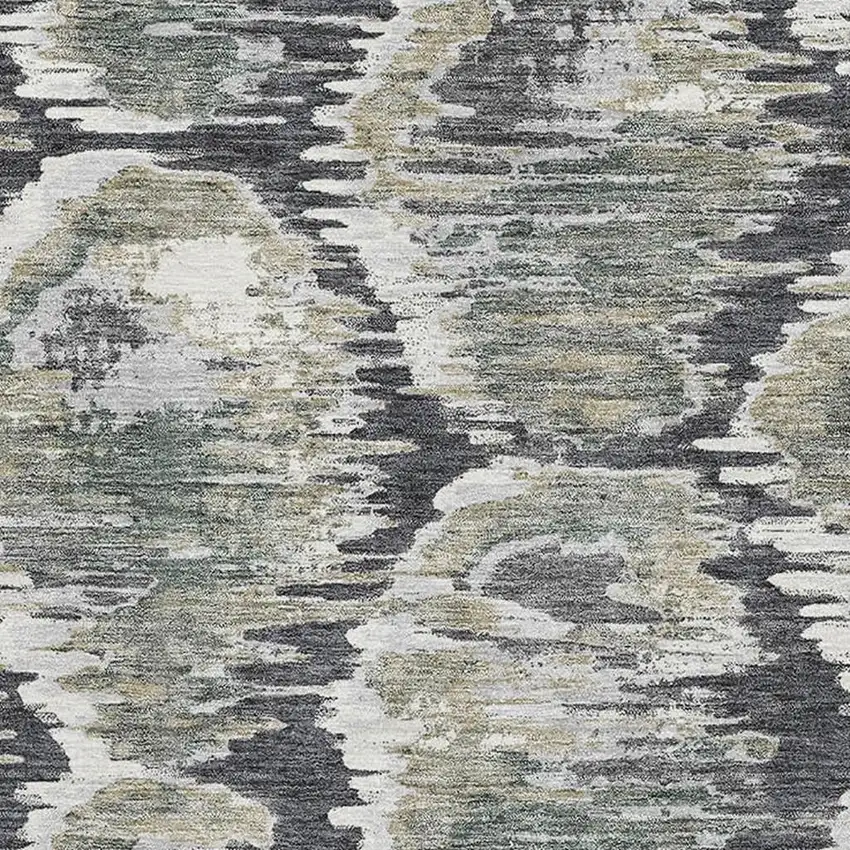 Charcoal Ivory And Gray Diamond Washable Area Rug With UV Protection Photo 3