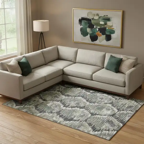 Charcoal Ivory And Gray Diamond Washable Area Rug With UV Protection Photo 1