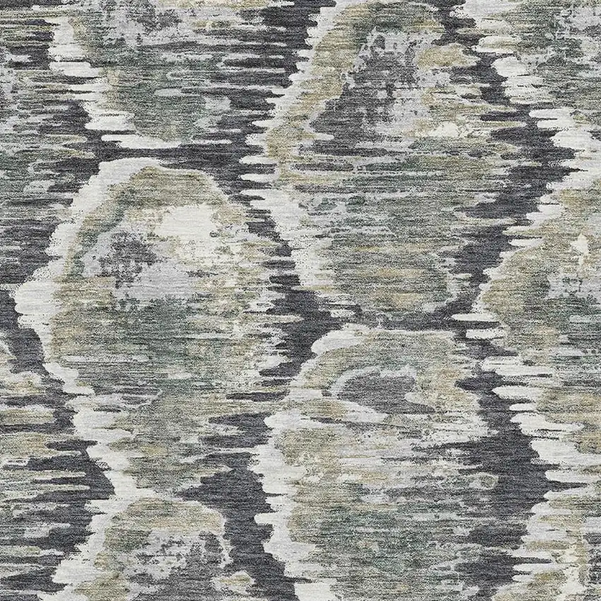 Charcoal Ivory And Gray Diamond Washable Area Rug With UV Protection Photo 4