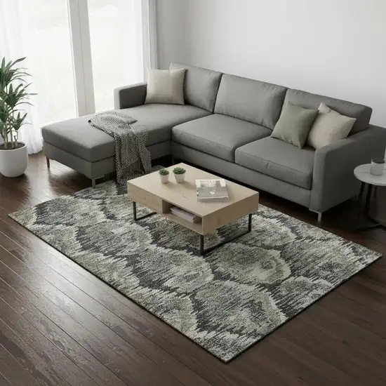 Charcoal Ivory And Gray Diamond Washable Area Rug With UV Protection Photo 2