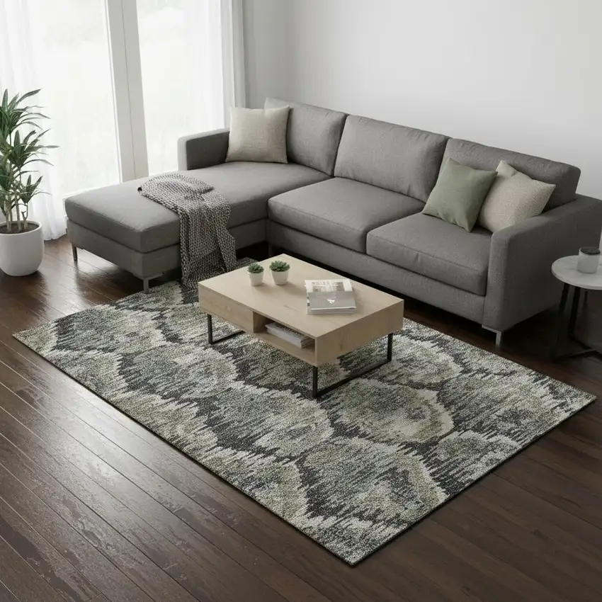 Charcoal Ivory And Gray Diamond Washable Area Rug With UV Protection Photo 2