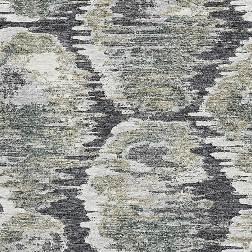 Charcoal Ivory And Gray Diamond Washable Area Rug With UV Protection Photo 3