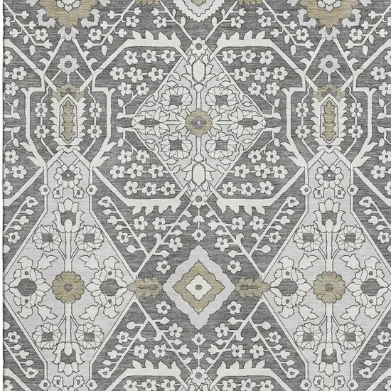 Charcoal Ivory And Gray Floral Washable Area Rug With UV Protection Photo 5