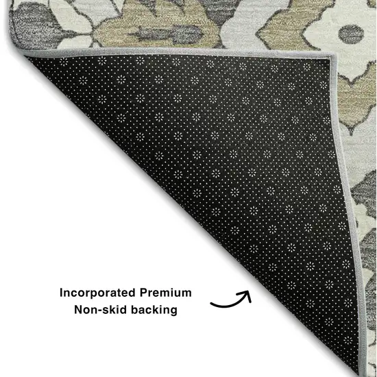Charcoal Ivory And Gray Floral Washable Area Rug With UV Protection Photo 8