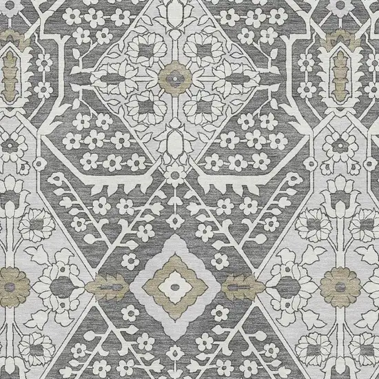 Charcoal Ivory And Gray Floral Washable Area Rug With UV Protection Photo 4