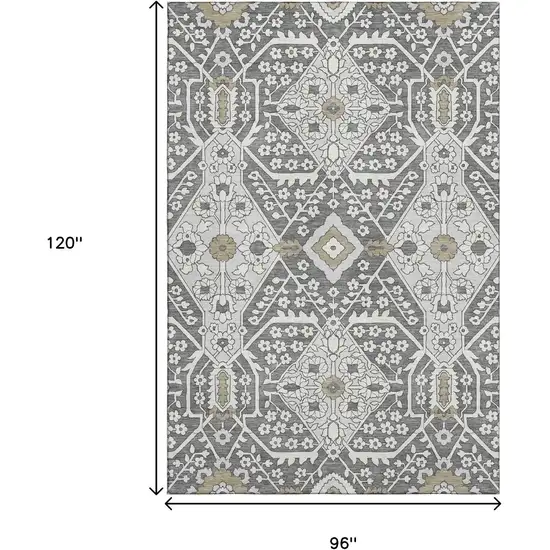 Charcoal Ivory And Gray Floral Washable Area Rug With UV Protection Photo 3