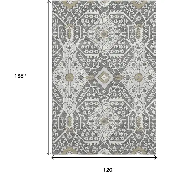 Charcoal Ivory And Gray Floral Washable Area Rug With UV Protection Photo 3