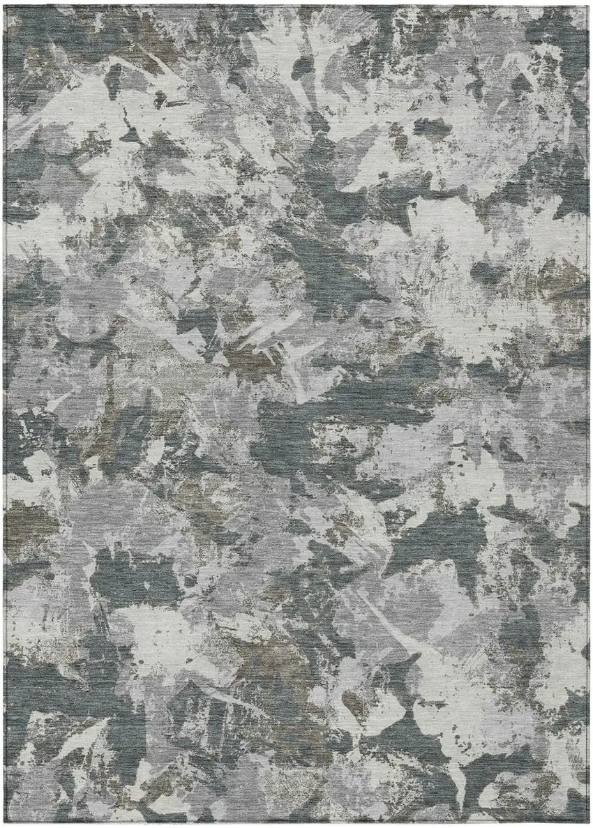 Charcoal Ivory And Gray Floral Washable Indoor Outdoor Area Rug Photo 2