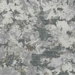 Photo of Charcoal Ivory And Gray Floral Washable Indoor Outdoor Area Rug
