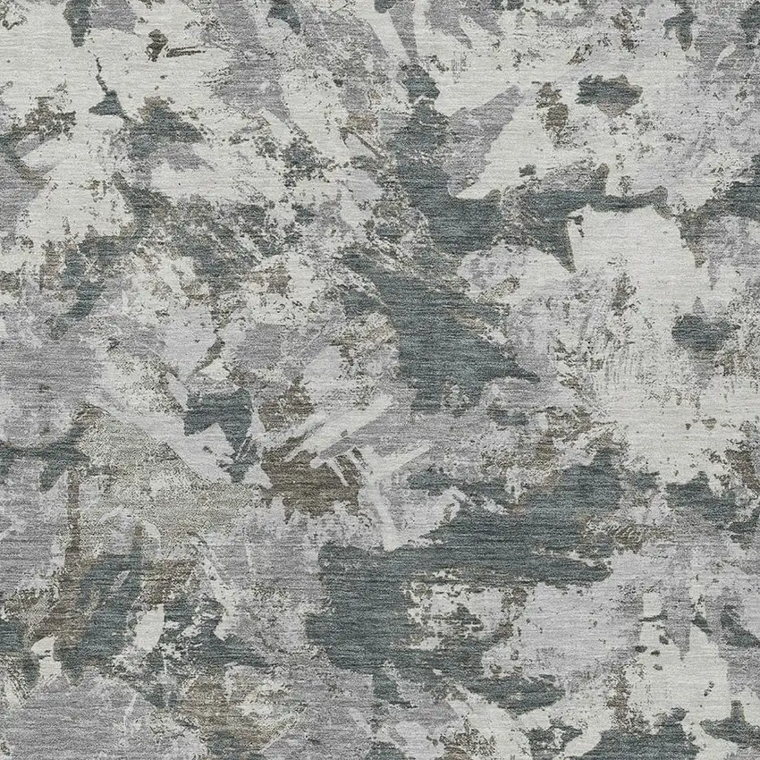 Charcoal Ivory And Gray Floral Washable Indoor Outdoor Area Rug Photo 6