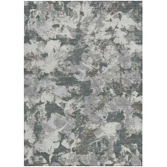 Charcoal Ivory And Gray Floral Washable Indoor Outdoor Area Rug Photo 7