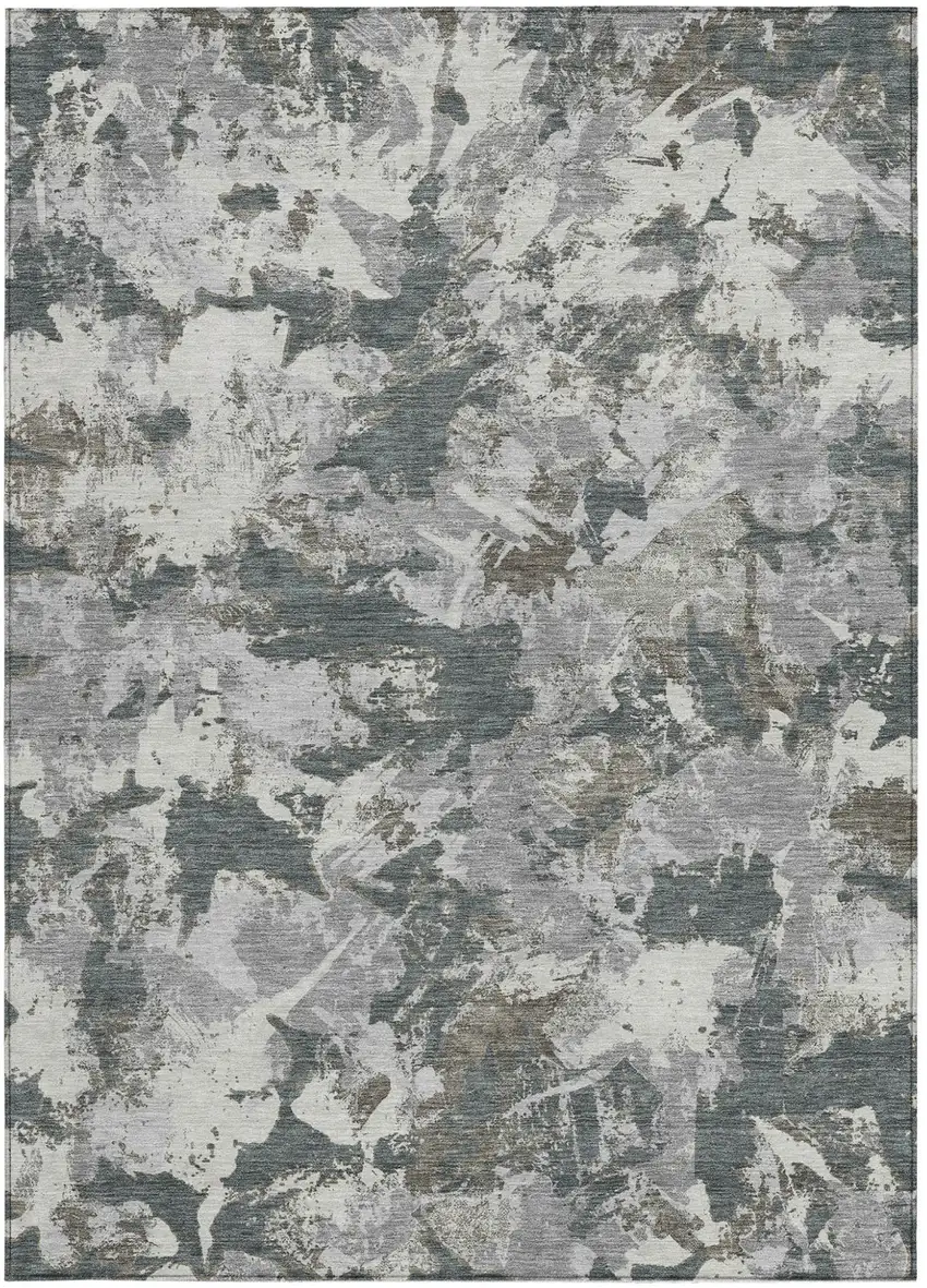 Charcoal Ivory And Gray Floral Washable Indoor Outdoor Area Rug Photo 7