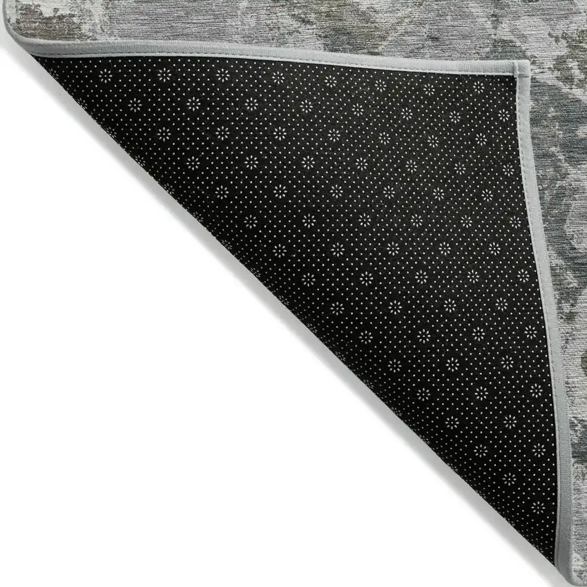 Charcoal Ivory And Gray Floral Washable Indoor Outdoor Area Rug Photo 4