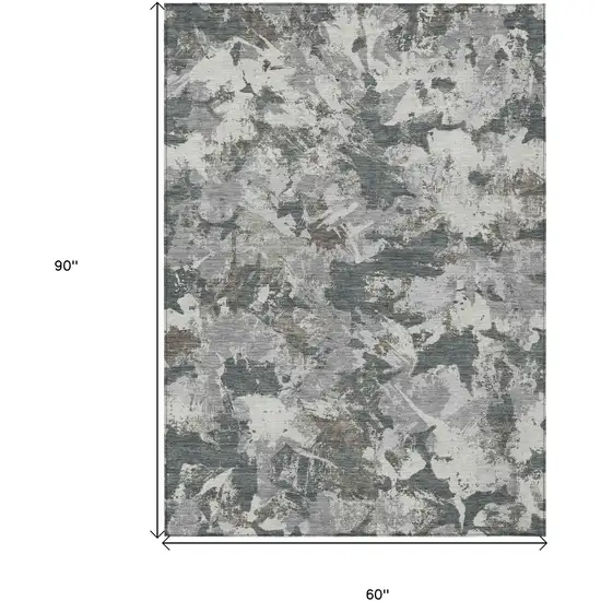 Charcoal Ivory And Gray Floral Washable Indoor Outdoor Area Rug Photo 3