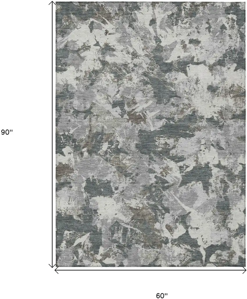 Charcoal Ivory And Gray Floral Washable Indoor Outdoor Area Rug Photo 3